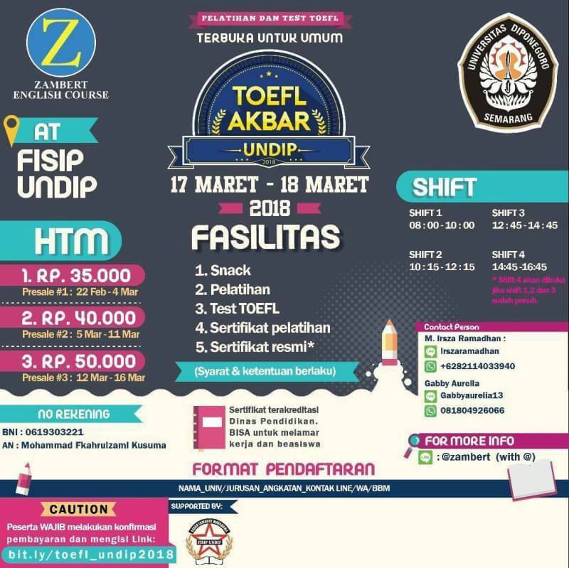Jateng Live Event Event Undip Toefl Akbar Undip With Zambert Course