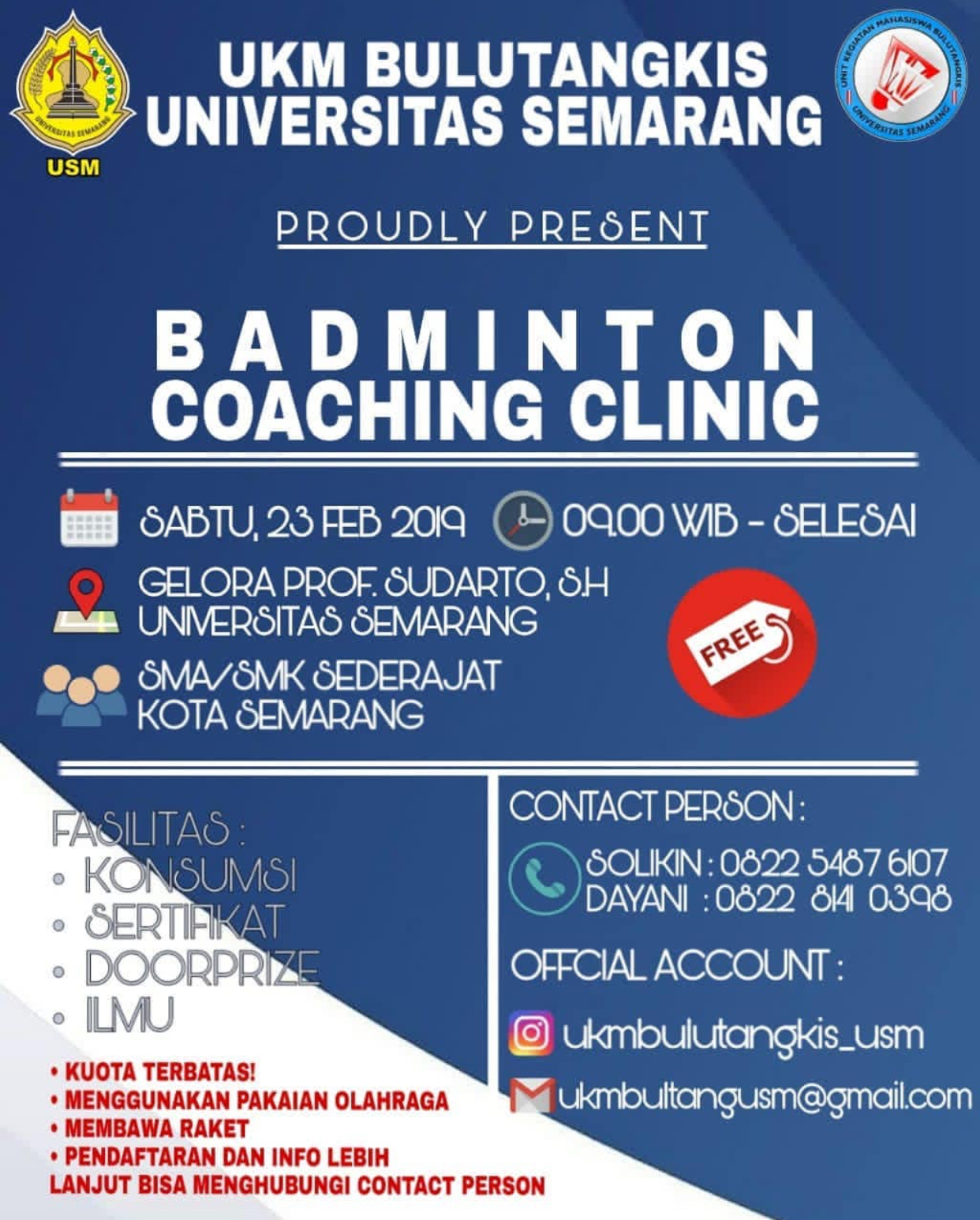 Event Semarang Badminton Coaching Clinic Ukm Sport Usm