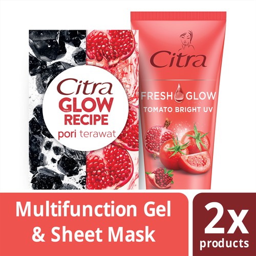 Citra Fresh Multifunction Gel Tomato Bright Uv 180Ml+Sheet Mask Activated Charcoal+Pomegranate 25G