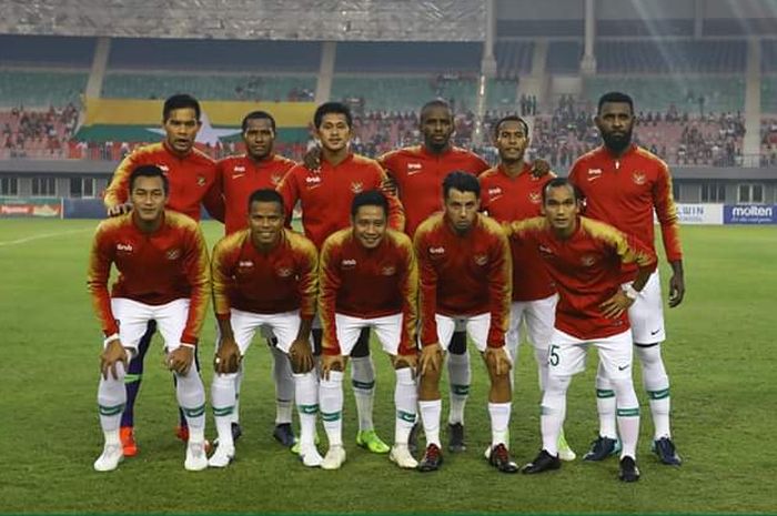 Timnas Indonesia saat uji coba melawan Myanmar.