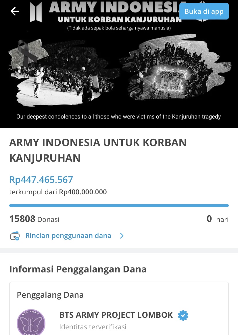 Galang Dana Untuk Bantu Korban Tragedi Kanjuruhan, Fans BTS ARMY Indonesia Sudah Mencapai Rp400 Juta