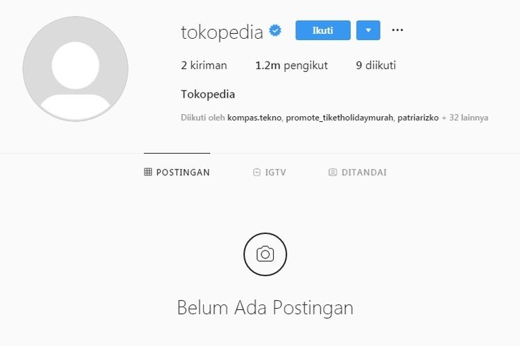 Akun Instagram Toko Pedia Mendadak kosong 