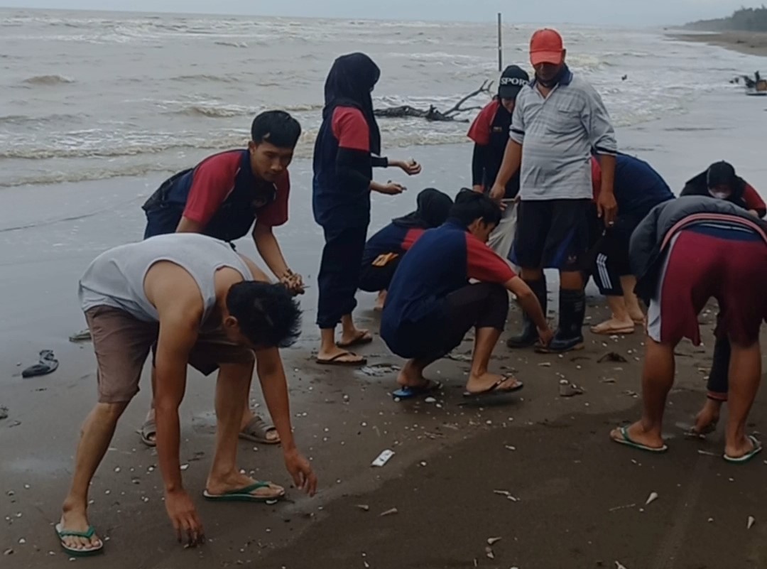 Upaya Menanggulangi Gelombang Pasang di Pantai Indah Kemangi, Kelompok KKN 101 Desa Jungsemi Bersama Paguyuban Pedagang PIK Melakukan Kerjabakti Pantai
